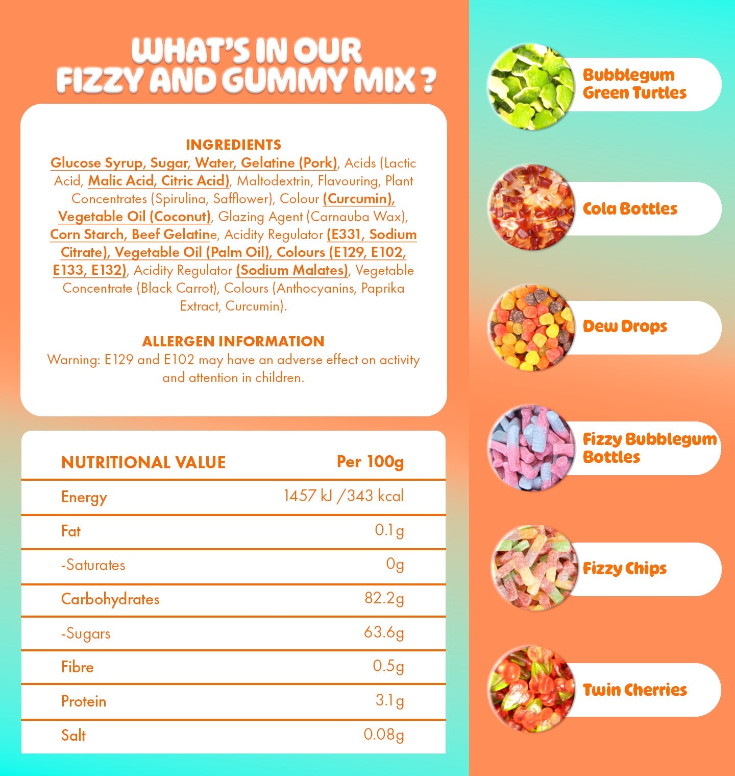 Fizzy & Gummy Mix Birthday Candy Shell 200g